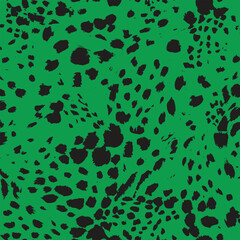 Abstract Black Animal Print Seamless Pattern on Green Background