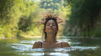pretty young girl in the nature, fantastic scenery in the nature with young woman