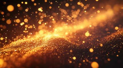 Obraz premium Golden Particles Flowing in Dark Space