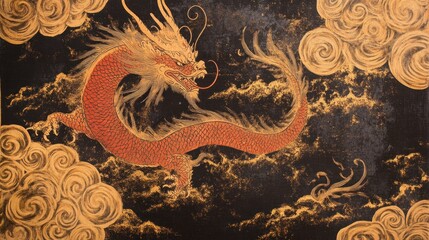 Asian Dragon Painting on Lacquer Tray