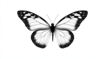 Obraz premium Black and white butterfly with detailed wings isolated on white background.