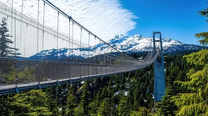 Mountain Suspension Bridge Hiking Trail Sunny Day