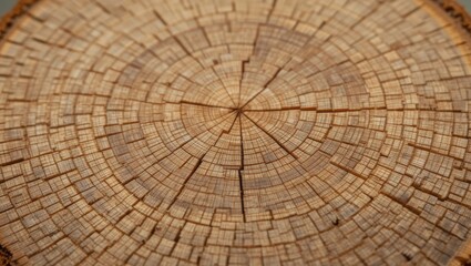 Fototapeta premium Close-Up View of Natural Tree Rings and Texture on Cross-Section of Wooden Log