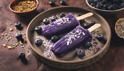 Exotic Blueberry Acai Popsicles with Superfood Elements Deep purple acai popsicles sprinkled 4