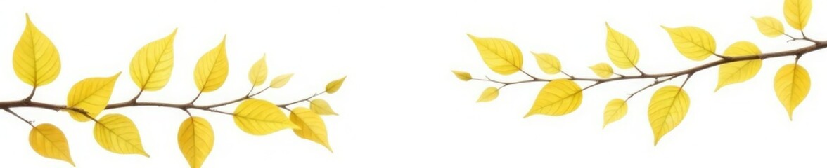 Naklejka premium Delicate Branches with Yellow Leaves on White Background, botanical, isolated branches, greenery