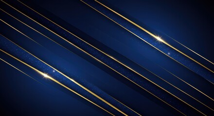 Luxury lines and gold lines on blue abstract banner background. Space for copying text. Luxury background, banner design style.