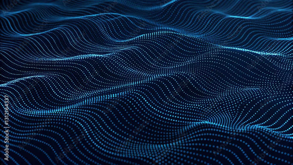 Poster 3d rendering. Abstract blue background of points. Cyber particles. Big data stream. Abstract technology stream background. Digital dynamic wave of dots. Network connection structure. Futuristic.