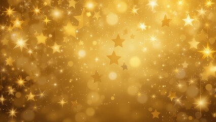 Golden Sparkling Background with Floating Stars and Bokeh Effect for Festive Celebrations
