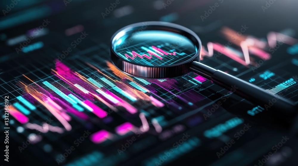 Poster a magnified magnizer displaying data trends on a digital graph for enhanced data visualization and a