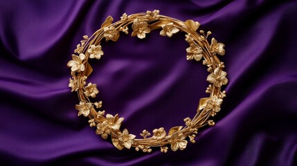 Fototapeta premium Elegant golden floral wreath design luxurious fabric background digital art vibrant colors close-up view nature-inspired aesthetic