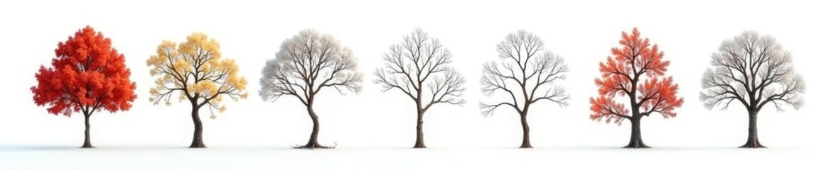 Varying branch types in a symmetrical layout on white background, whitespace, twig