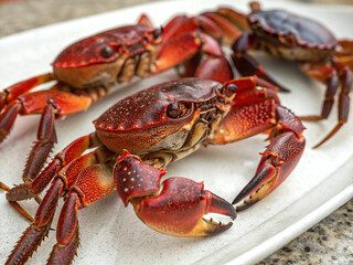 Two Colorful Crabs Face Off on Damp Ground