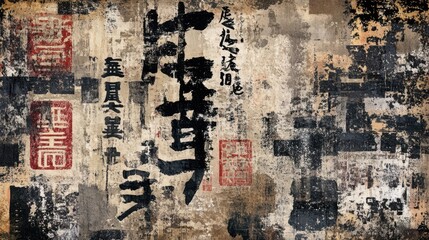 Obraz premium A vintage grunge collage background featuring a mix of colorful textures and shapes.