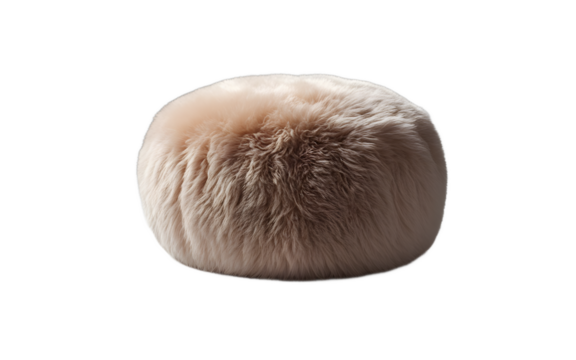 A round plush poof with a soft fabric texture, isolated on a empty plain background