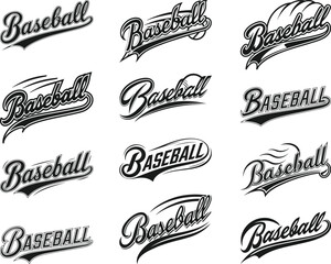 Baseball Logos and Typography, Baseball Lettering typography vector Silhouette Illustration