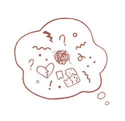 Thought bubble with doodle icons expressing different negative emotions.
