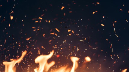 Fire embers particles over black background. Fire sparks dark background. 
