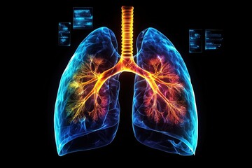 High-Tech Anatomical Representation of Lungs in Stunning Ray View Against Black Background