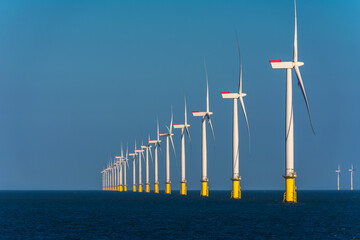 group of wind turbines in the North Sea close to Thames Estuary