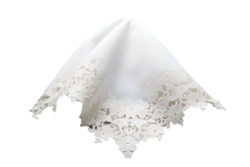Elegant white lace handkerchief delicately folded, showcasing intricate floral patterns along the edge.