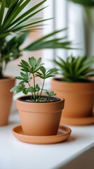 Fototapeta premium Indoor potted plants on a windowsill bring nature and fresh air into a room