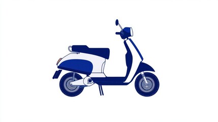 Obraz premium Classic scooter illustration, side view, white and blue.