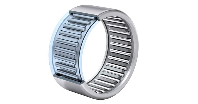 Needle bearing with partial section view rotation - 3D animation seamlessly loopable