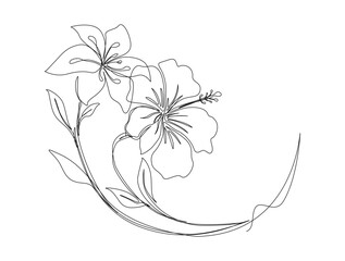 Continuous one line drawing of a piece hibiscus flower. Rose mallow  in single line draw illustration. Editable stroke.