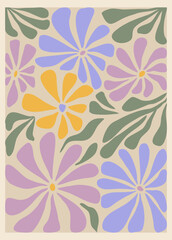 Fototapeta premium Groovy abstract flowers. Trendy botanical elements contemporary style. Botanic vector illustration in pastel colors
