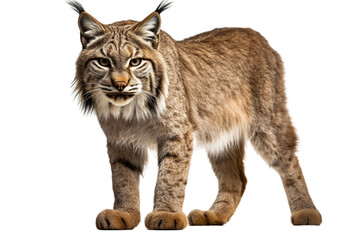 A majestic lynx stands confidently, showcasing its striking features and fur in a captivating side view.