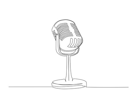 Continuous one line drawing of classic microphone. Podcast microphone  in single line draw illustration. Editable stroke.