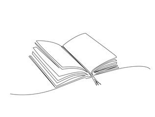 Continuous one line drawing of open book. Education book in single line draw illustration. Editable stroke.