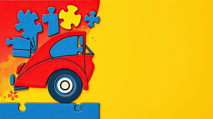 Colorful Puzzle Car Kids Toys Red Beetle Childrens Game Educational Fun Background Bright Playful