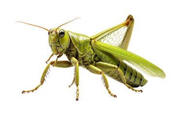 Close-up of a vibrant green grasshopper showcasing intricate details and textures.