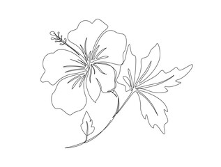 Continuous one line drawing of a piece hibiscus flower. Rose mallow  in single line draw illustration. Editable stroke.