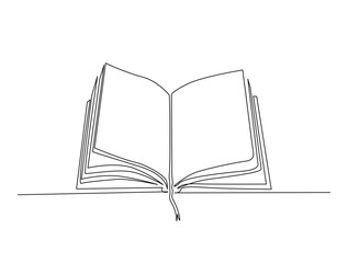 Continuous one line drawing of open book. Education book in single line draw illustration. Editable stroke.