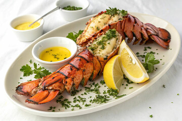 Grilled Lobster Tail with Creamy Sauce and Lemon