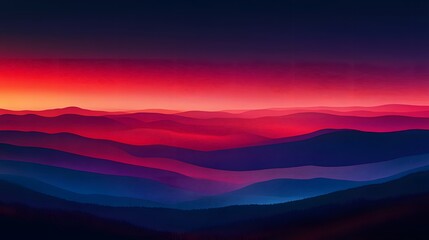 Fototapeta premium Colorful mountain layers with gradient red and blue sky