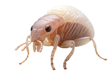 Close-up of a translucent flea, showcasing its detailed anatomy and structure.