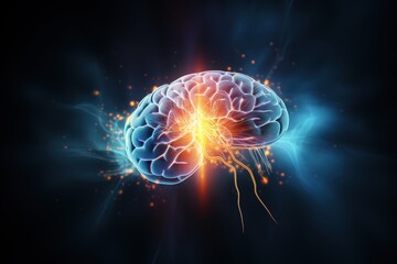 Futuristic Visualization of a Human Brain with Radiating Light and Energy Pulses