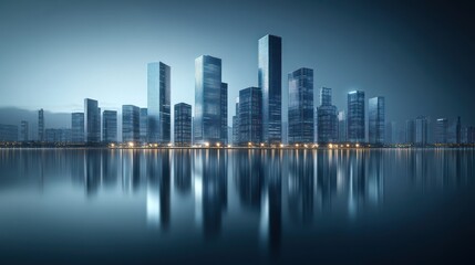 Obraz premium Modern cityscape reflected in tranquil water