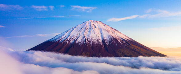 Beautiful scenic landscape of mountain Fuji or Fujisan in Yamanashi Prefecture, Japan