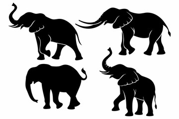 Elephant Silhouette Set – Black Elephant Vector Illustrations in Various Poses for Wildlife and Safari Designs