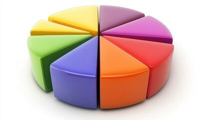 Obraz premium Colorful 3D pie chart segments on white for business data