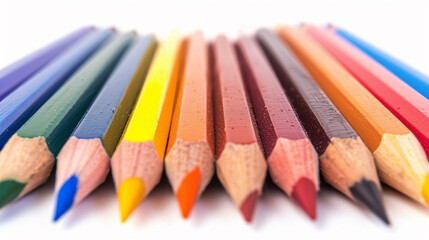 Fototapeta premium A set of colored pencils on an isolated white background, object focused, png, stock image, hd quality