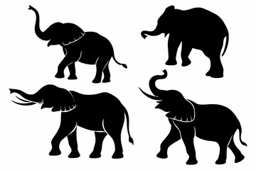Elephant Silhouette Set – Black Elephant Vector Illustrations in Various Poses for Wildlife and Safari Designs