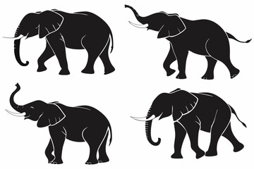 Elephant Silhouette Set – Black Elephant Vector Illustrations in Various Poses for Wildlife and Safari Designs