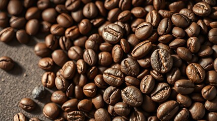 Fototapeta premium Aromatic Roasted Coffee Beans Dark Brown Close Up