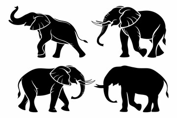 Elephant Silhouette Set – Black Elephant Vector Illustrations in Various Poses for Wildlife and Safari Designs