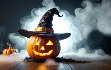 halloween pumpkin with smoke background template